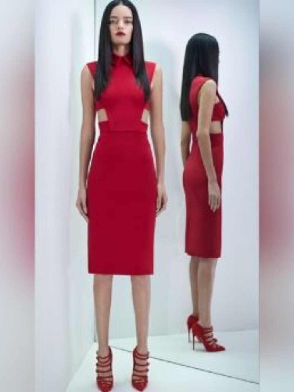 CUSHNIE ET OCHS Collared Red Sleeveless Dress - 8